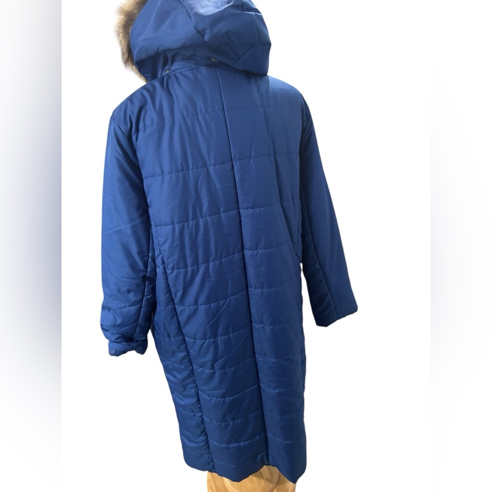 Roaman's Plus Size Blue Knee Length Puffer Coat w/Faux Fur Hood-size 1X - Picture 6 of 11